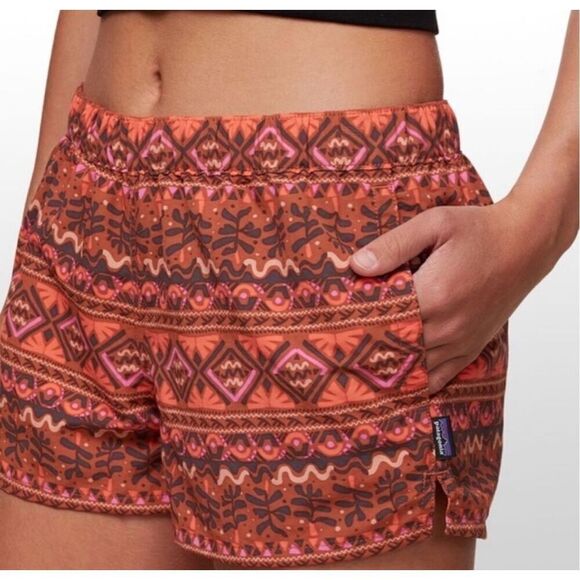 Patagonia Pants - Patagonia Women's Outdoor Barely Baggies Aztec Shorts XS Brown Orange Gorpcore